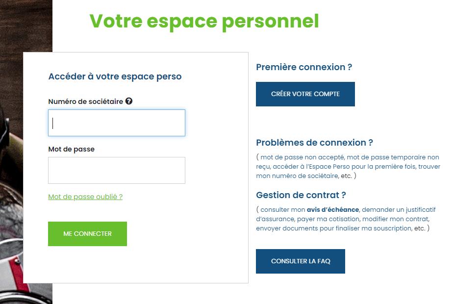 capture d'écran connexion votre espace personel